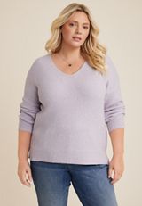 Plus Size Sequin V Neck Sweater, C9384, small