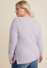 Plus Size Sequin V Neck Sweater, C9384, small
