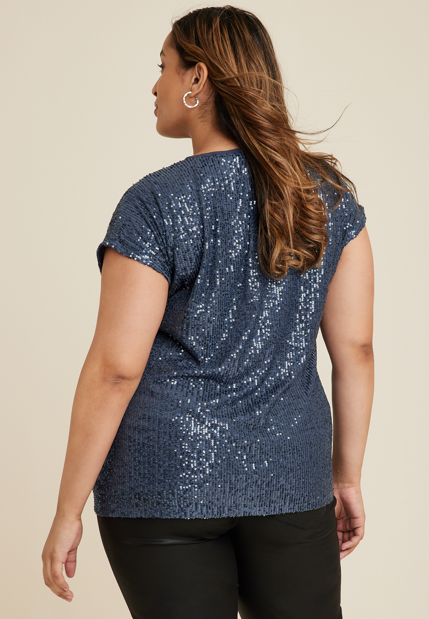Plus Size edgely&trade; Sequin Short Sleeve Tee, GRAY, large