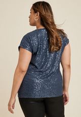 Plus Size edgely&trade; Sequin Short Sleeve Tee, GRAY, small