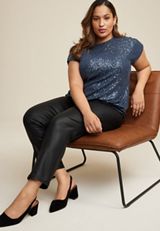 Plus Size edgely&trade; Sequin Short Sleeve Tee, GRAY, small