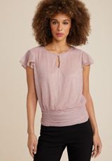 Plisse Flutter Sleeve Blouse, ROSE GOLD, small