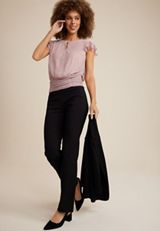 Plisse Flutter Sleeve Blouse, ROSE GOLD, small