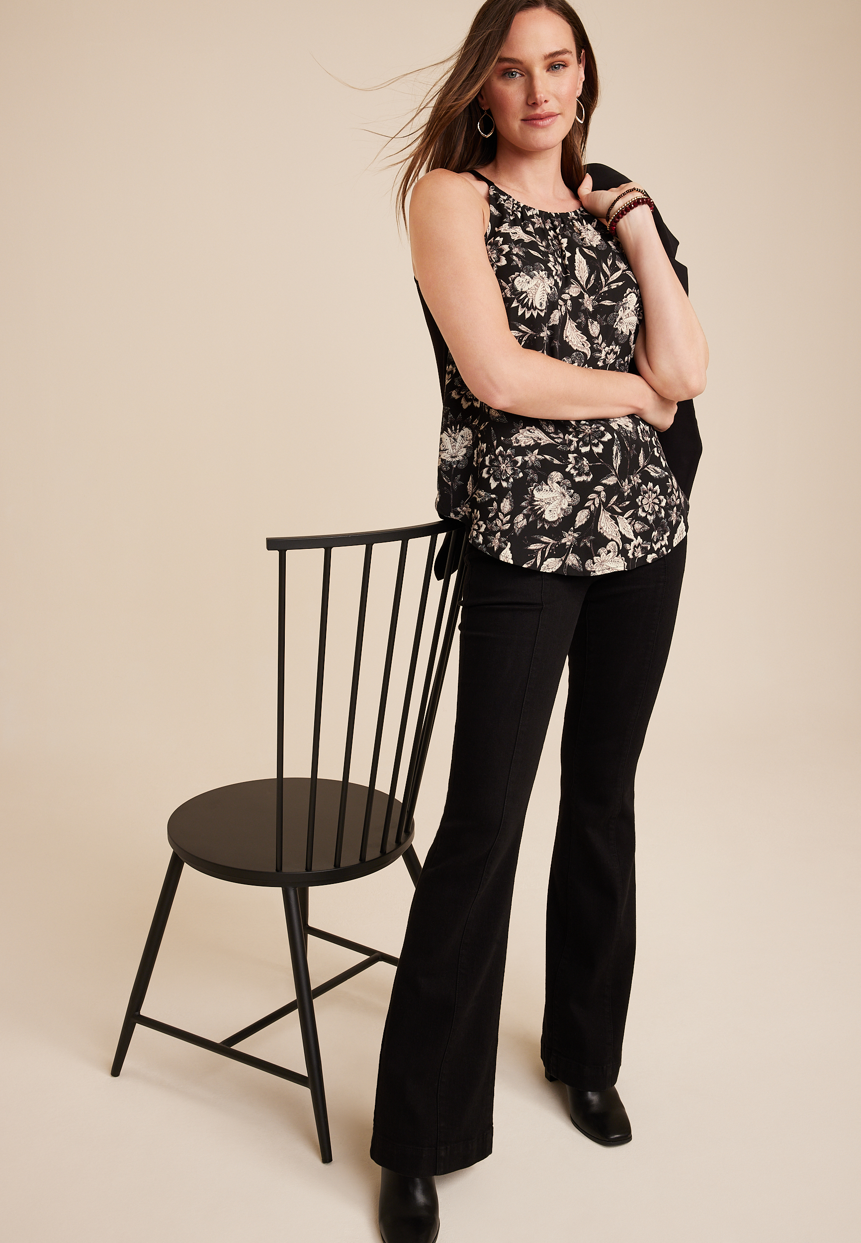 Floral Halter Top, BLACK COMBO, large