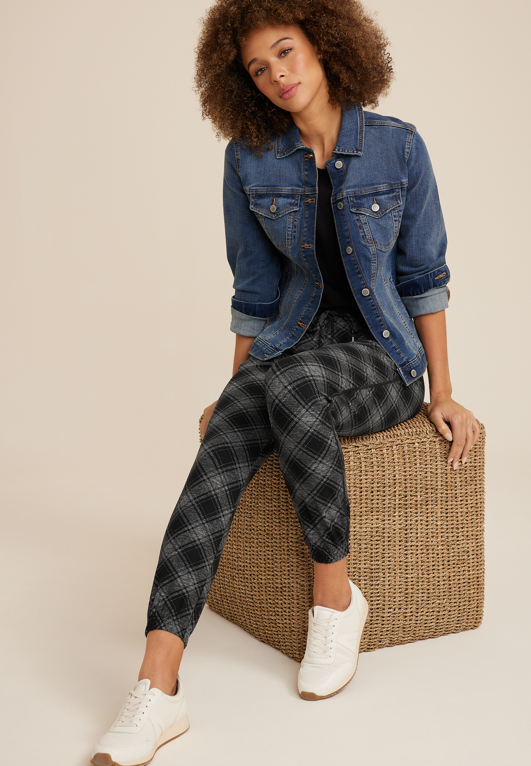 Cloud Stretch Plaid High Rise Jogger, C1755, large