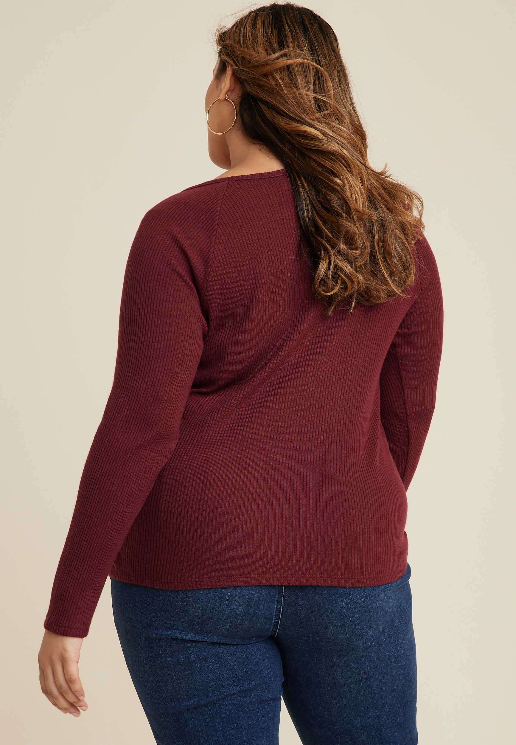 Plus Size Heartland Lace Trim Henley Tee, C7089, large