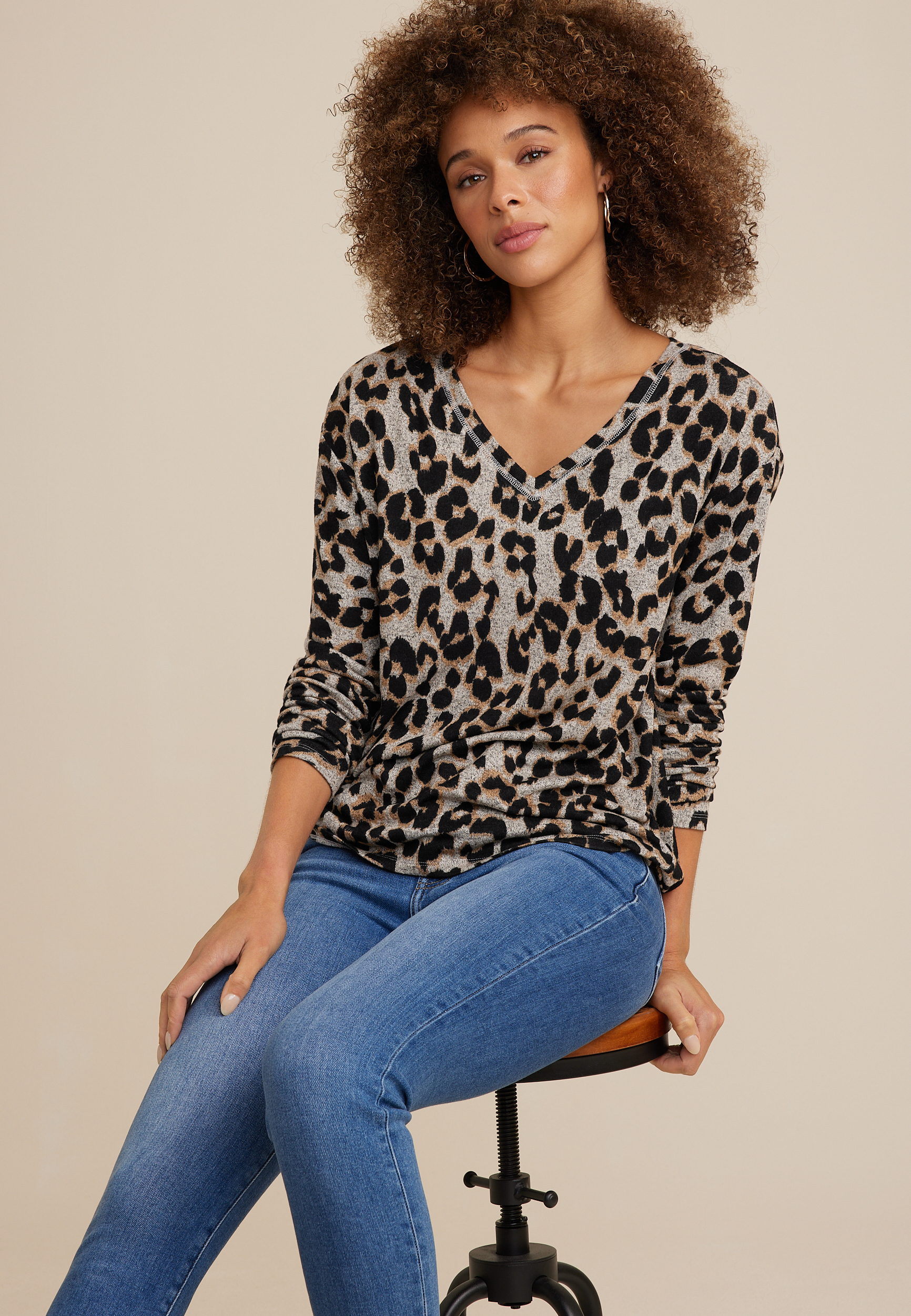 24/7 Victoria Leopard Long Sleeve Tee | maurices