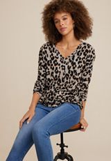 24/7 Victoria Leopard Long Sleeve Tee, NATURAL COMBO, small