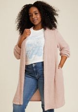 Plus Size Pink Eyelash Cardigan, C9346, small