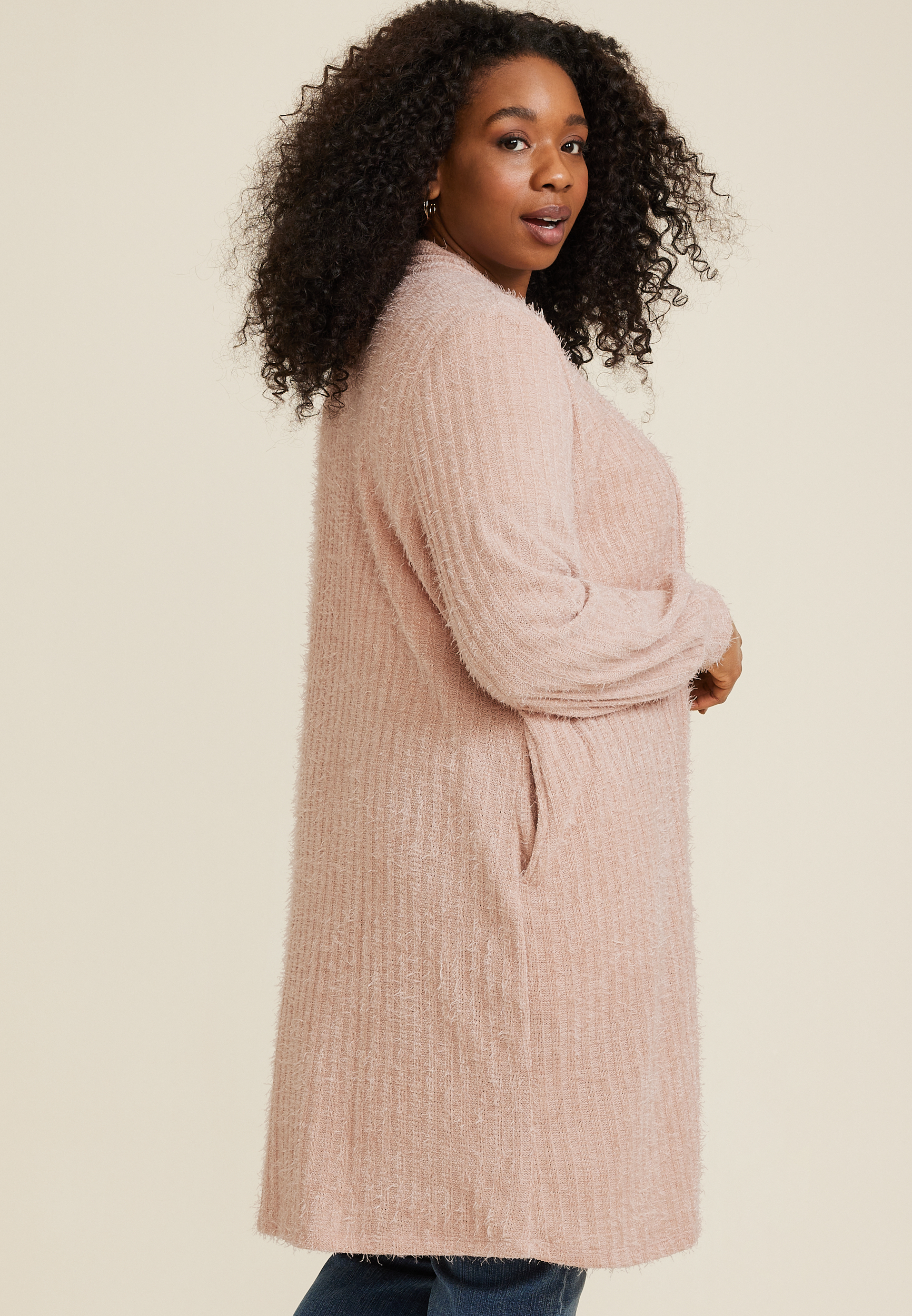Plus Size Pink Eyelash Cardigan, C9346, large