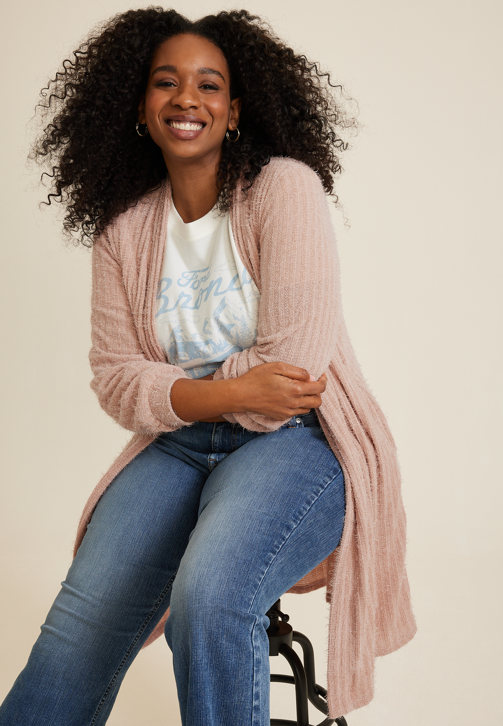 Plus Size Pink Eyelash Cardigan, C9346, large