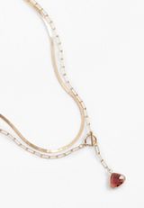 Burgundy Stone Pendant Layered Toggle Necklace, GOLD, small