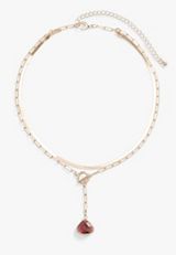Burgundy Stone Pendant Layered Toggle Necklace, GOLD, small
