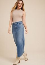 Split Front Denim Maxi Skirt, C3337, small