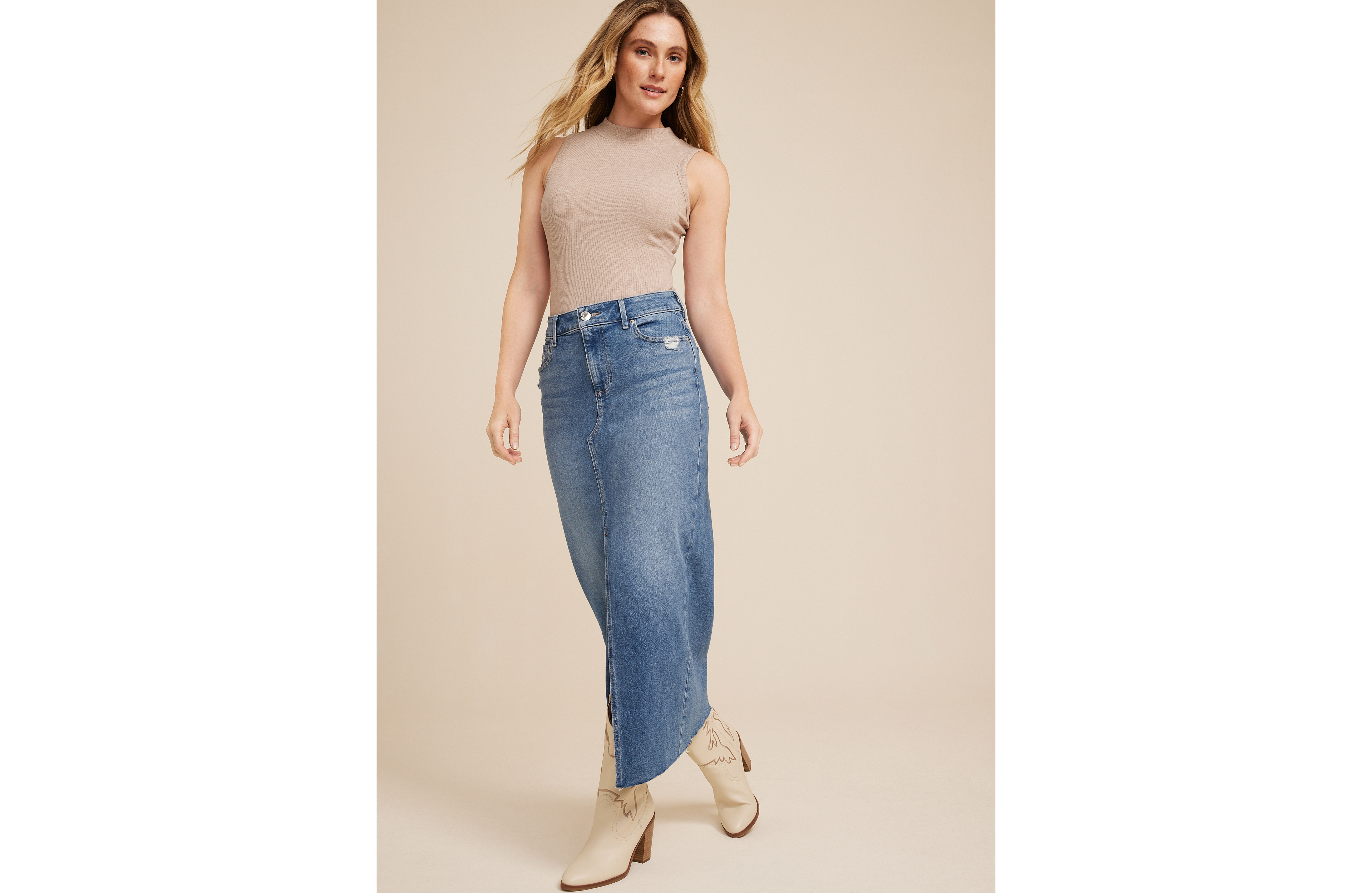 Split Front Denim Maxi Skirt