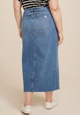 Plus Size Split Front Denim Maxi Skirt, MEDIUM SANDBLAST, small