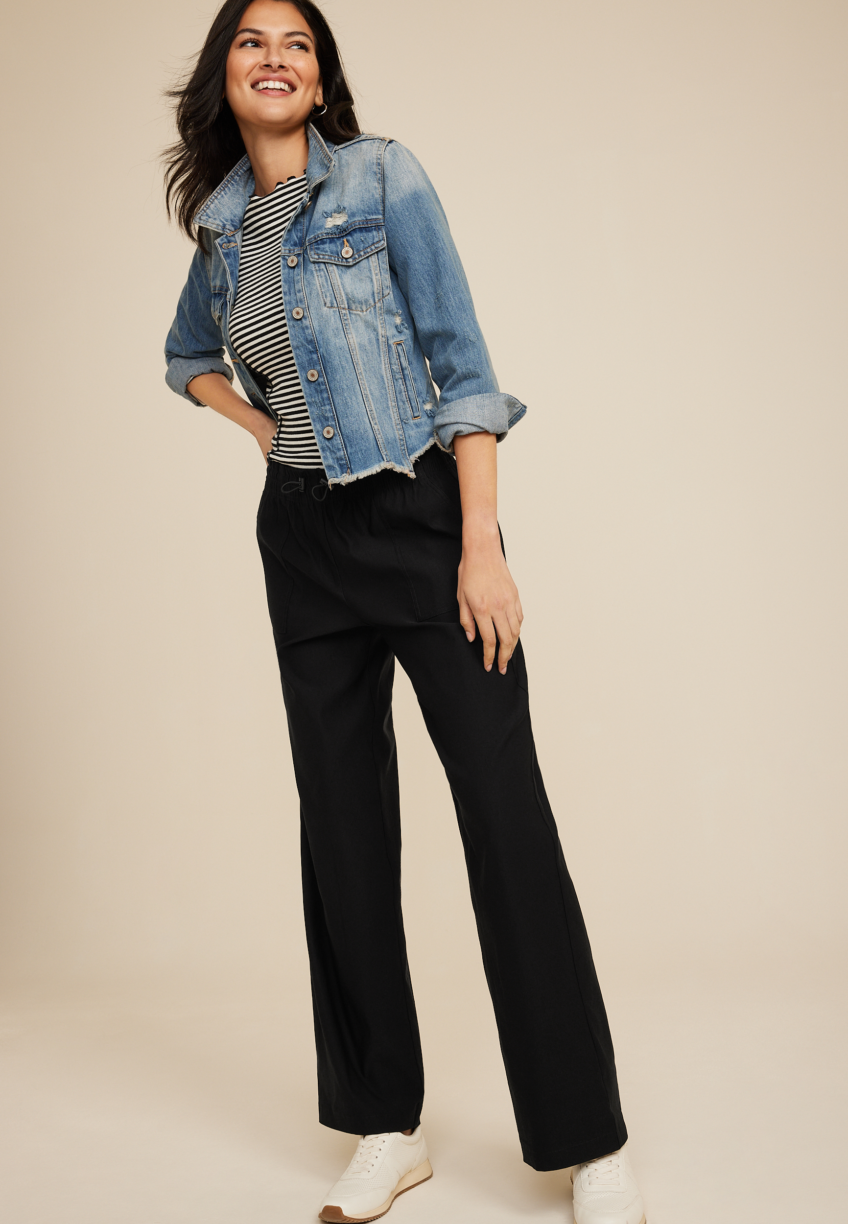 Bungee Waist High Rise Wide Leg Pant, C106, large