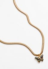 Gold Herringbone Chain Butterfly Necklace, , small