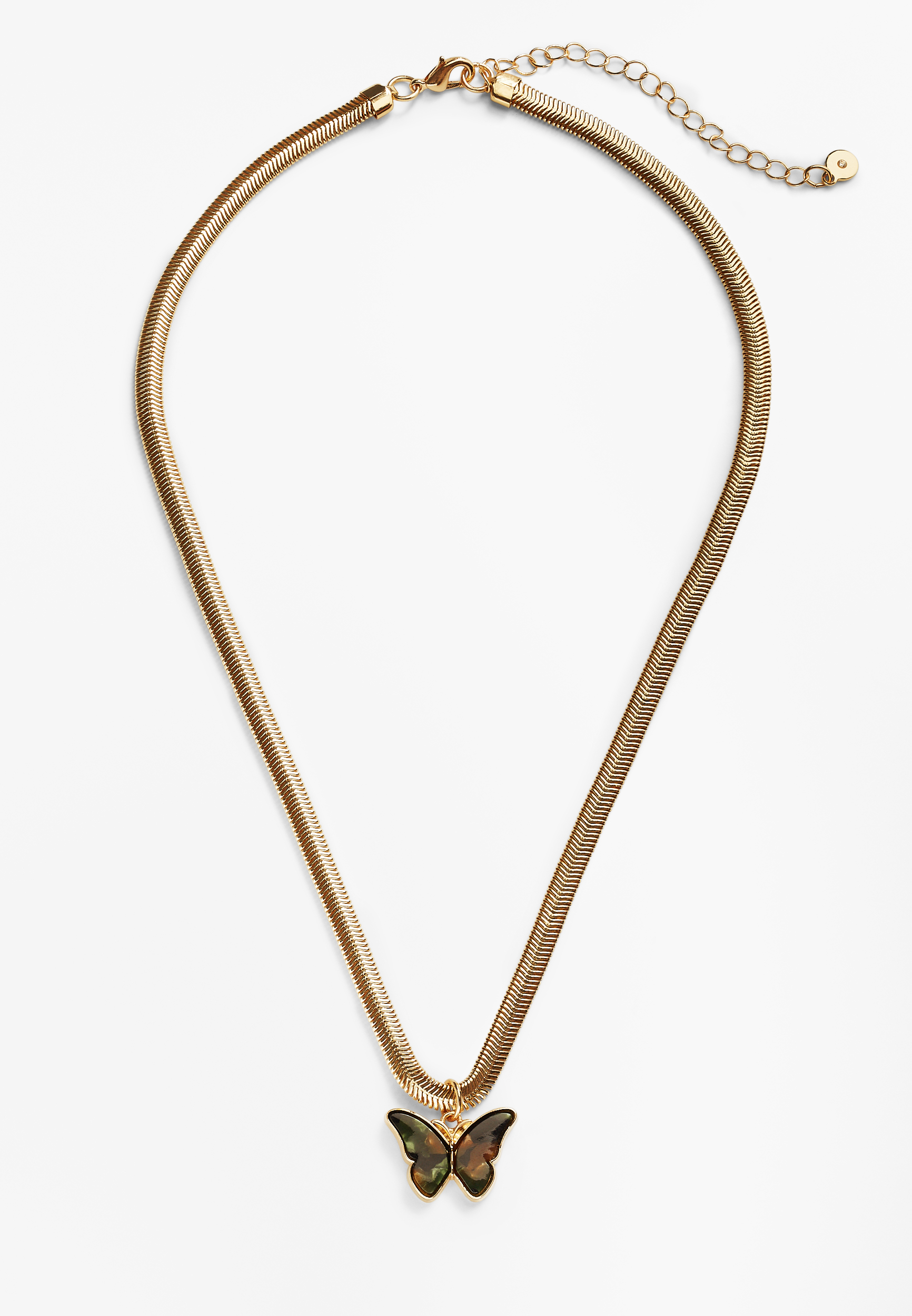 Gold Herringbone Chain Butterfly Necklace, , large