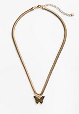 Gold Herringbone Chain Butterfly Necklace, , small