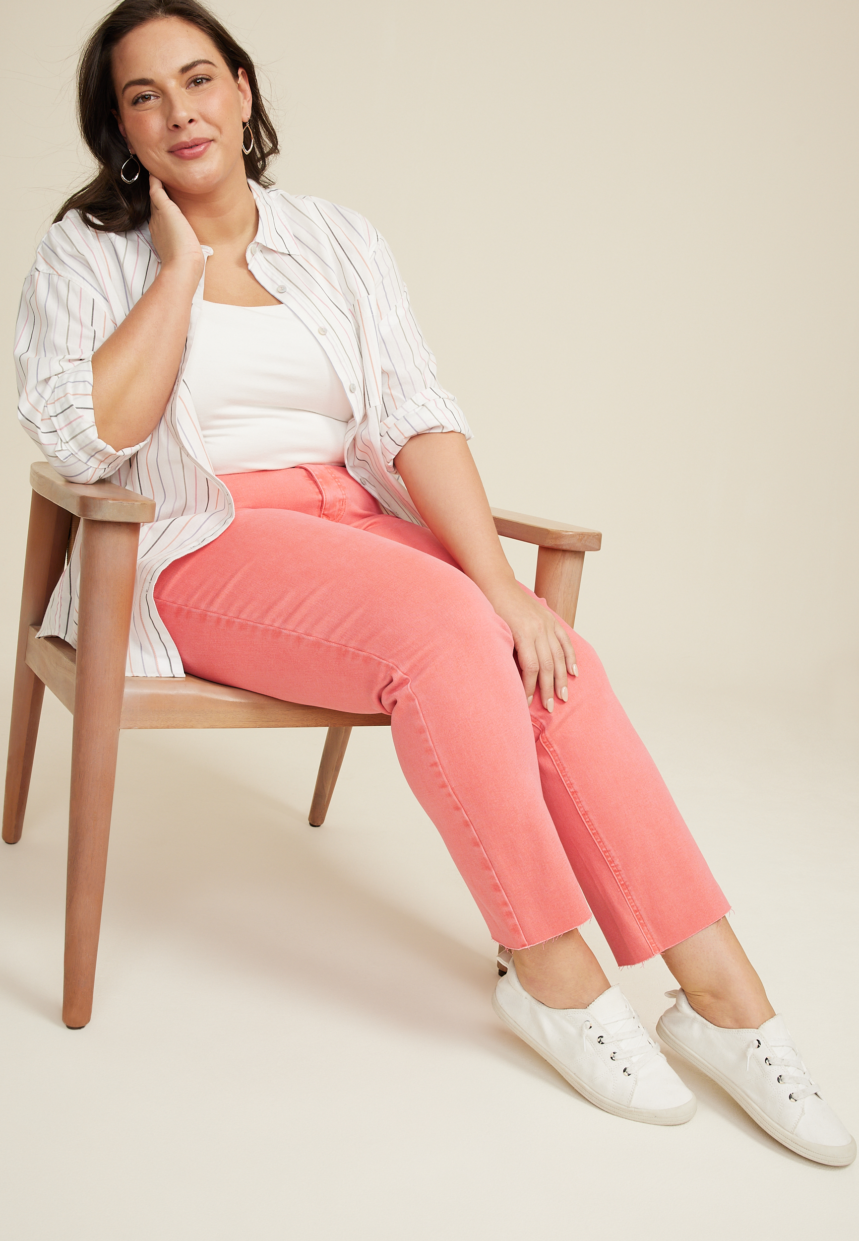 Plus Size m jeans by maurices&trade; Mid Rise Slim Straight Ankle Jean Made With REPREVE&trade;, CORAL, large