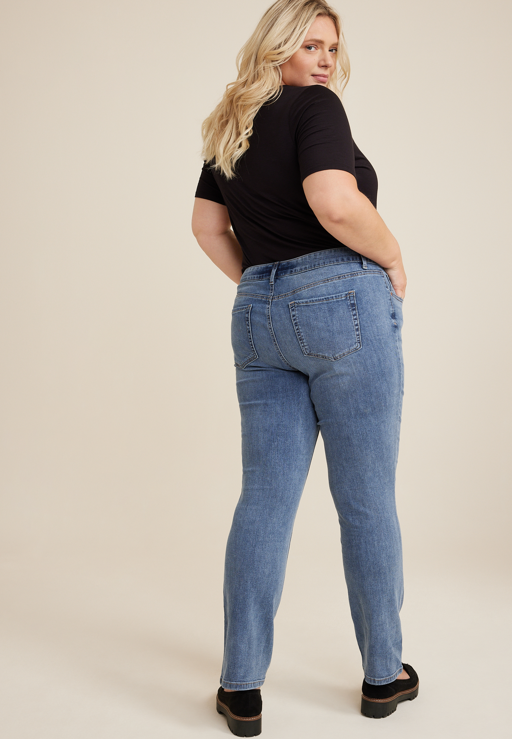 Plus Size m jeans by maurices&trade; Classic Mid Rise Slim Straight Jean, MEDIUM SANDBLAST, large