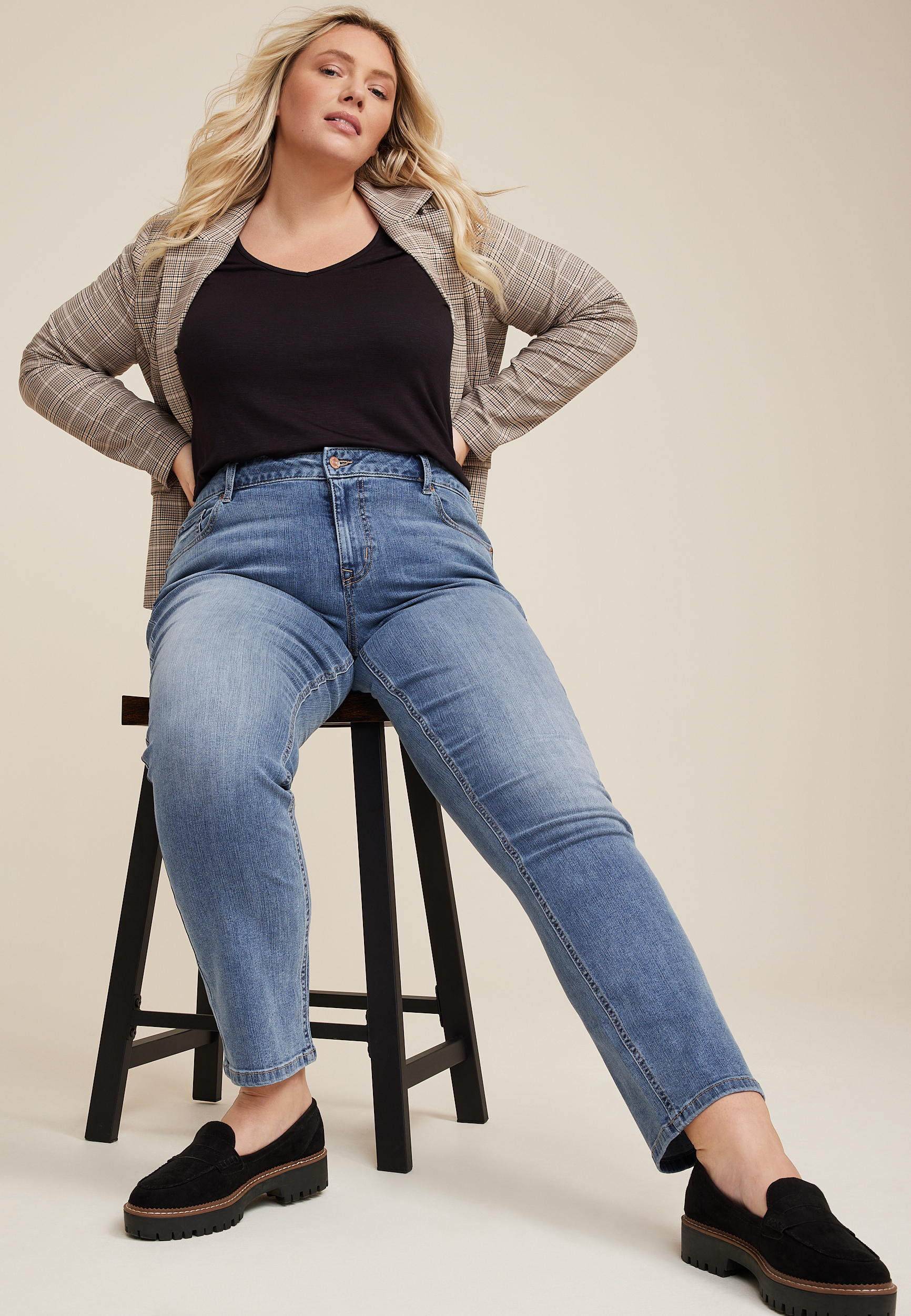 Plus Size m jeans by maurices&trade; Classic Mid Rise Slim Straight Jean, MEDIUM SANDBLAST, large