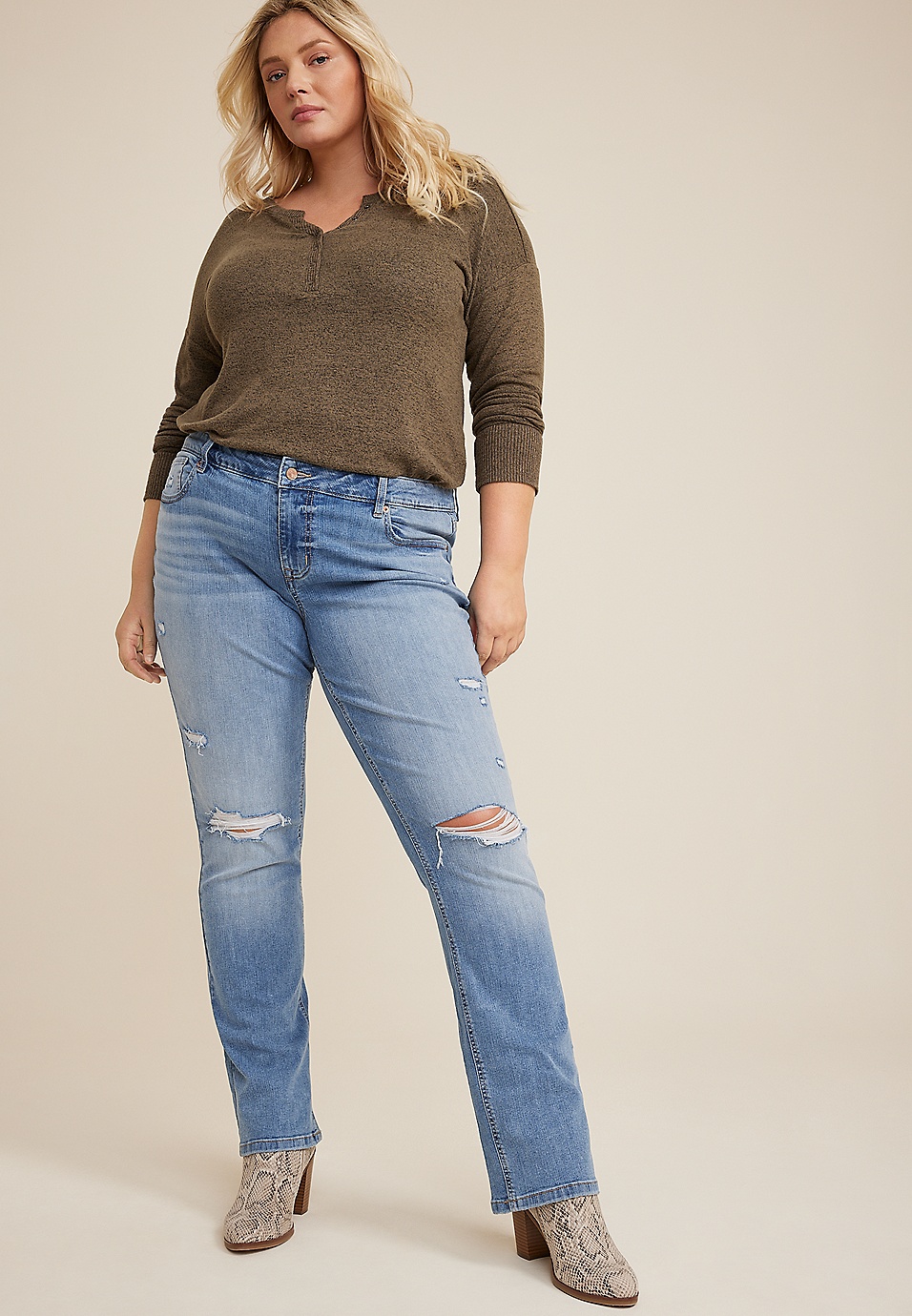 Plus Size m jeans by maurices™ Classic High Rise Ripped Slim Boot Jean