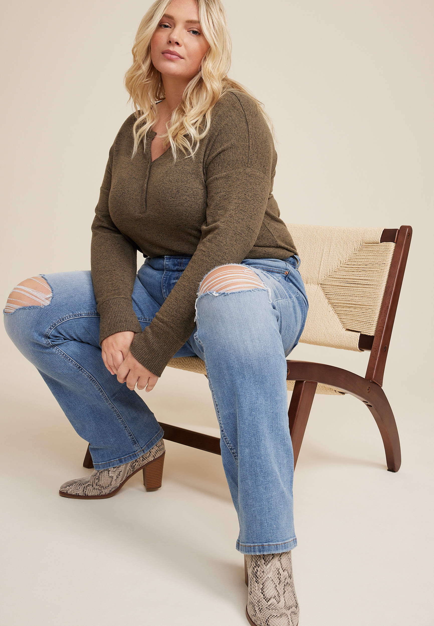 Plus Size m jeans by maurices&trade; Classic High Rise Ripped Slim Boot Jean, C3337, large
