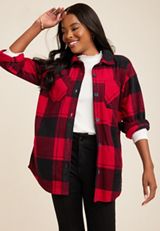Wilder Buffalo Plaid Fleece Shacket, REBEL RED COMBO, small