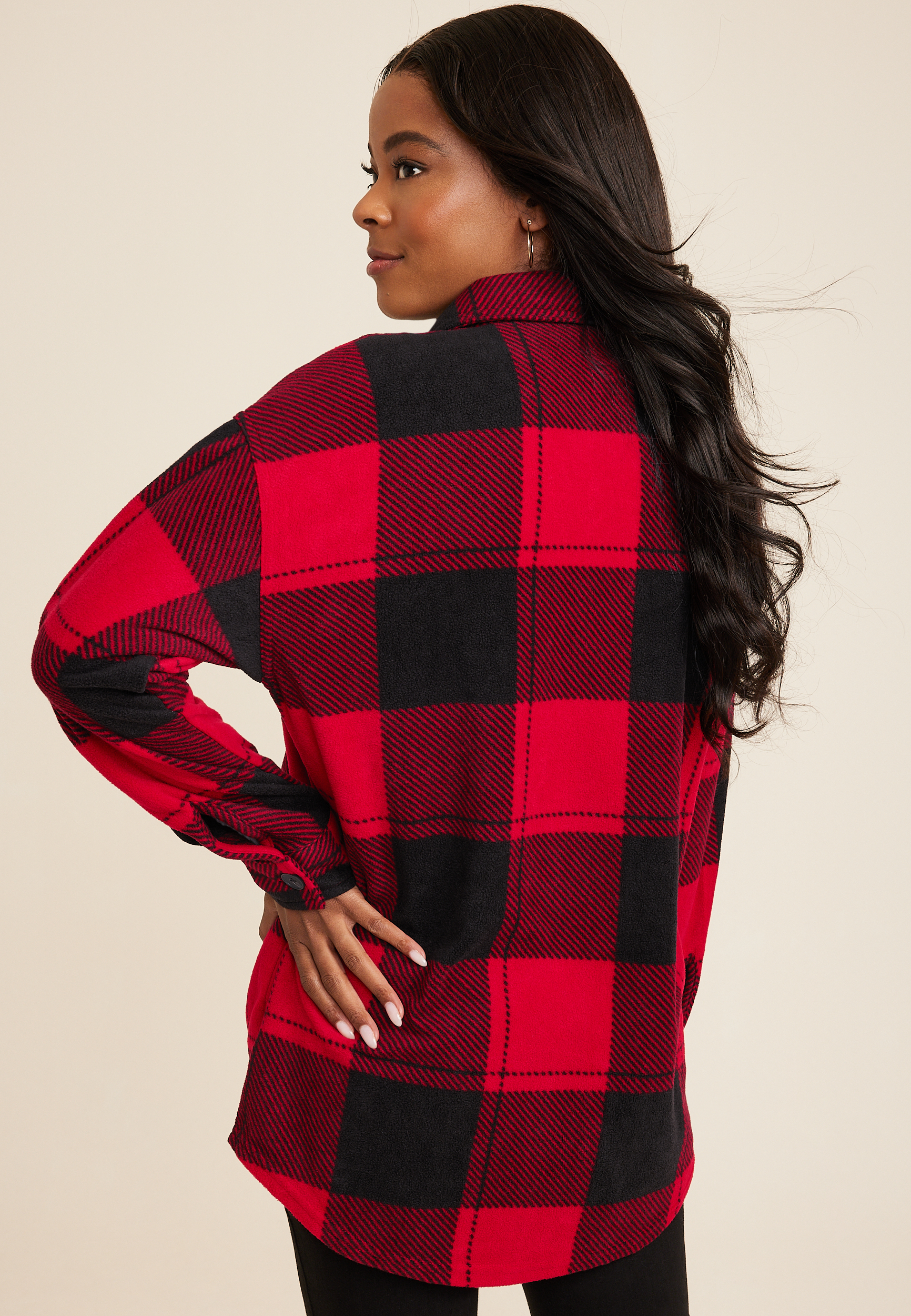 Wilder Buffalo Plaid Fleece Shacket, REBEL RED COMBO, large