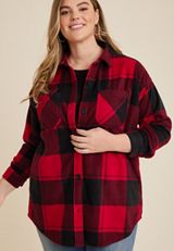 Plus Size Wilder Buffalo Plaid Fleece Shacket, REBEL RED COMBO, small