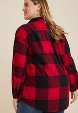 Plus Size Wilder Buffalo Plaid Fleece Shacket, REBEL RED COMBO, small