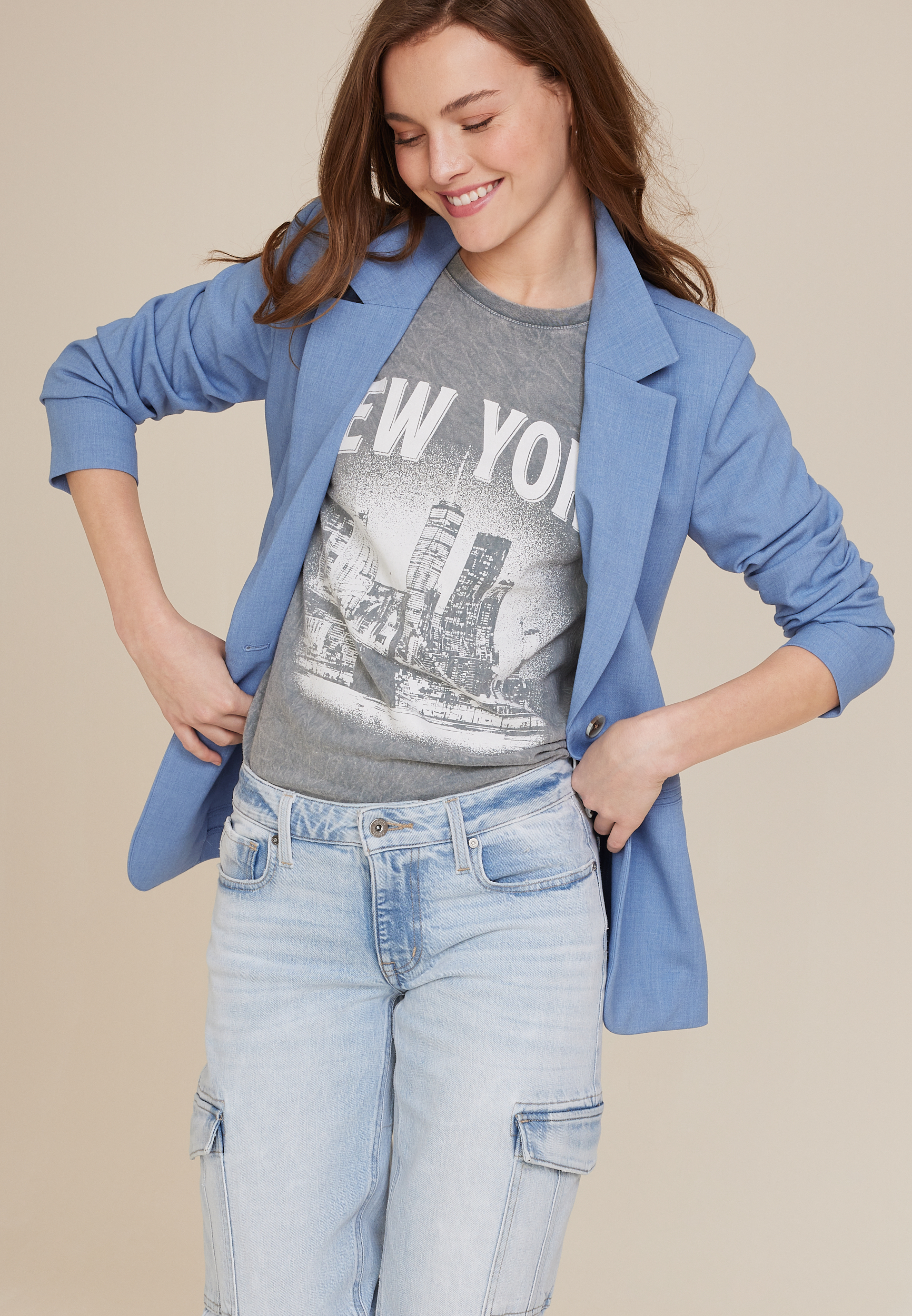 One Button Boyfriend Blazer, C122, large