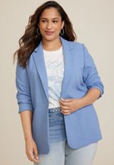 Plus Size One Button Boyfriend Blazer, C122, small