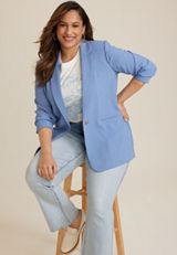 Plus Size One Button Boyfriend Blazer, C122, small