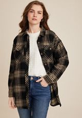 Plaid Twill Shacket, BLACK COMBO, small