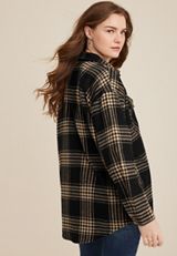 Plaid Twill Shacket, BLACK COMBO, small