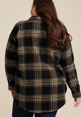 Plus Size Plaid Twill Shacket, BLACK COMBO, small