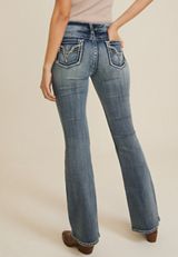 Vigoss&reg; Mid Rise X Thick Stitch Pocket Flare Jean, C258, small