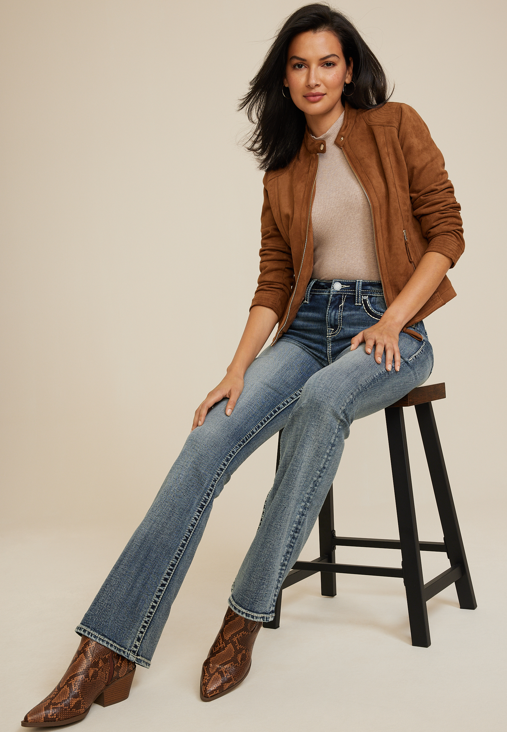 Vigoss&reg; Mid Rise X Thick Stitch Pocket Flare Jean, C258, large