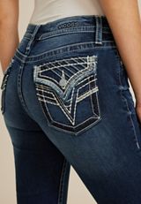 Vigoss&reg; Heritage Mid Rise Slanted Seam Flap Pocket Slim Boot Jean, C258, small