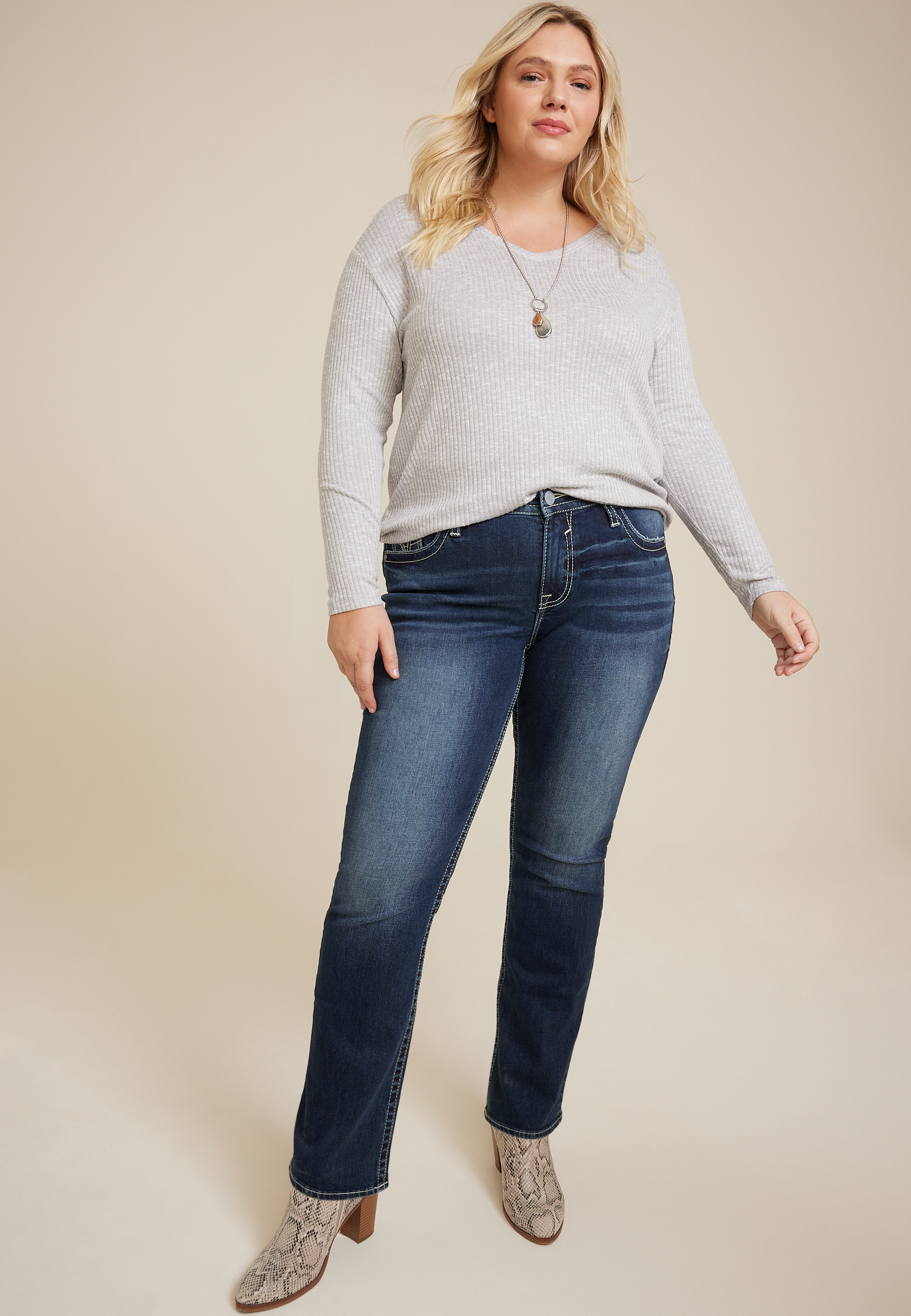 Plus Size Vigoss&reg; Heritage Mid Rise Slanted Seam Flap Pocket Slim Boot Jean, C258, large