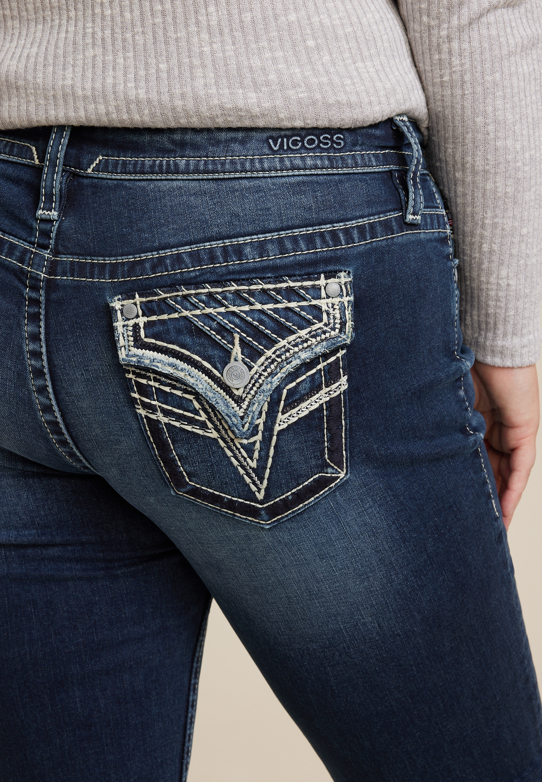 Plus Size Vigoss&reg; Heritage Mid Rise Slanted Seam Flap Pocket Slim Boot Jean, C258, large