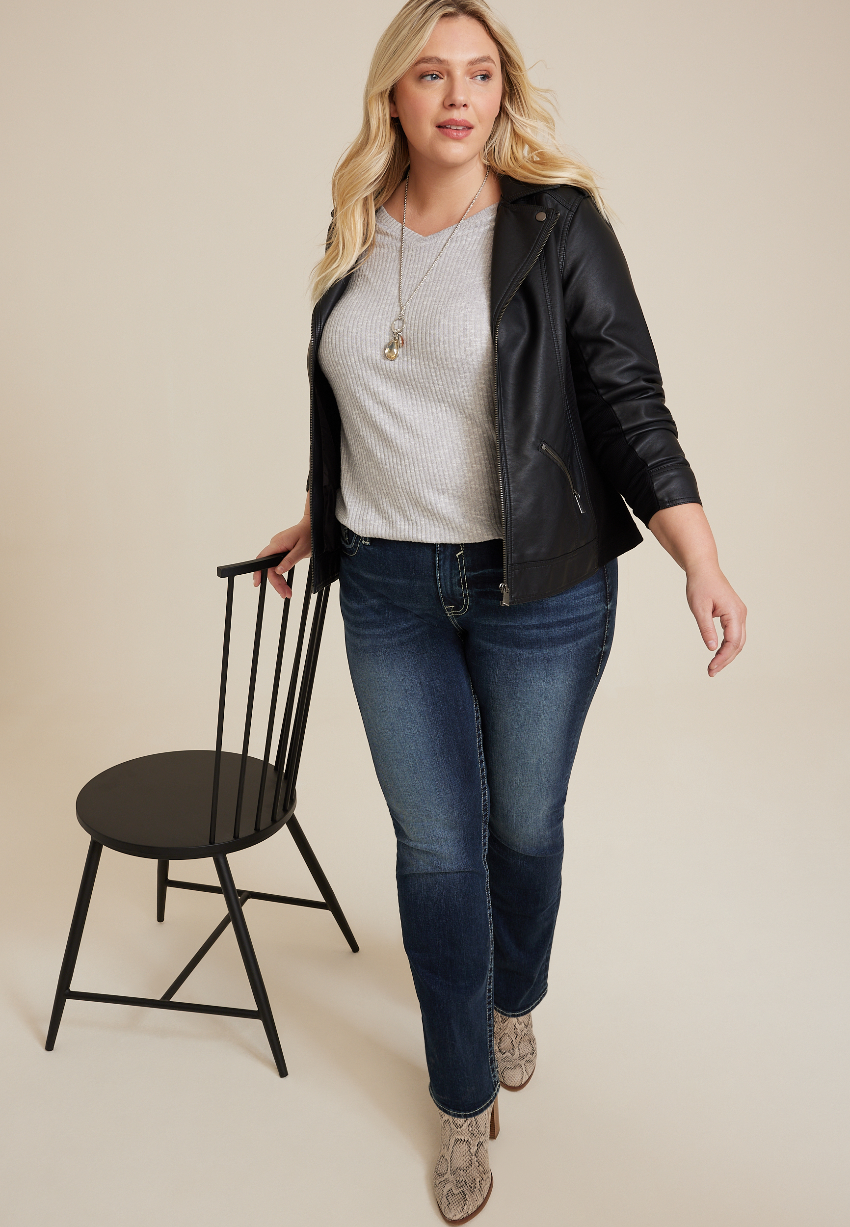 Plus Size Vigoss&reg; Heritage Mid Rise Slanted Seam Flap Pocket Slim Boot Jean, C258, large