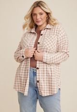 Plus Size Wilder Checkered Fleece Shacket, C3986, small