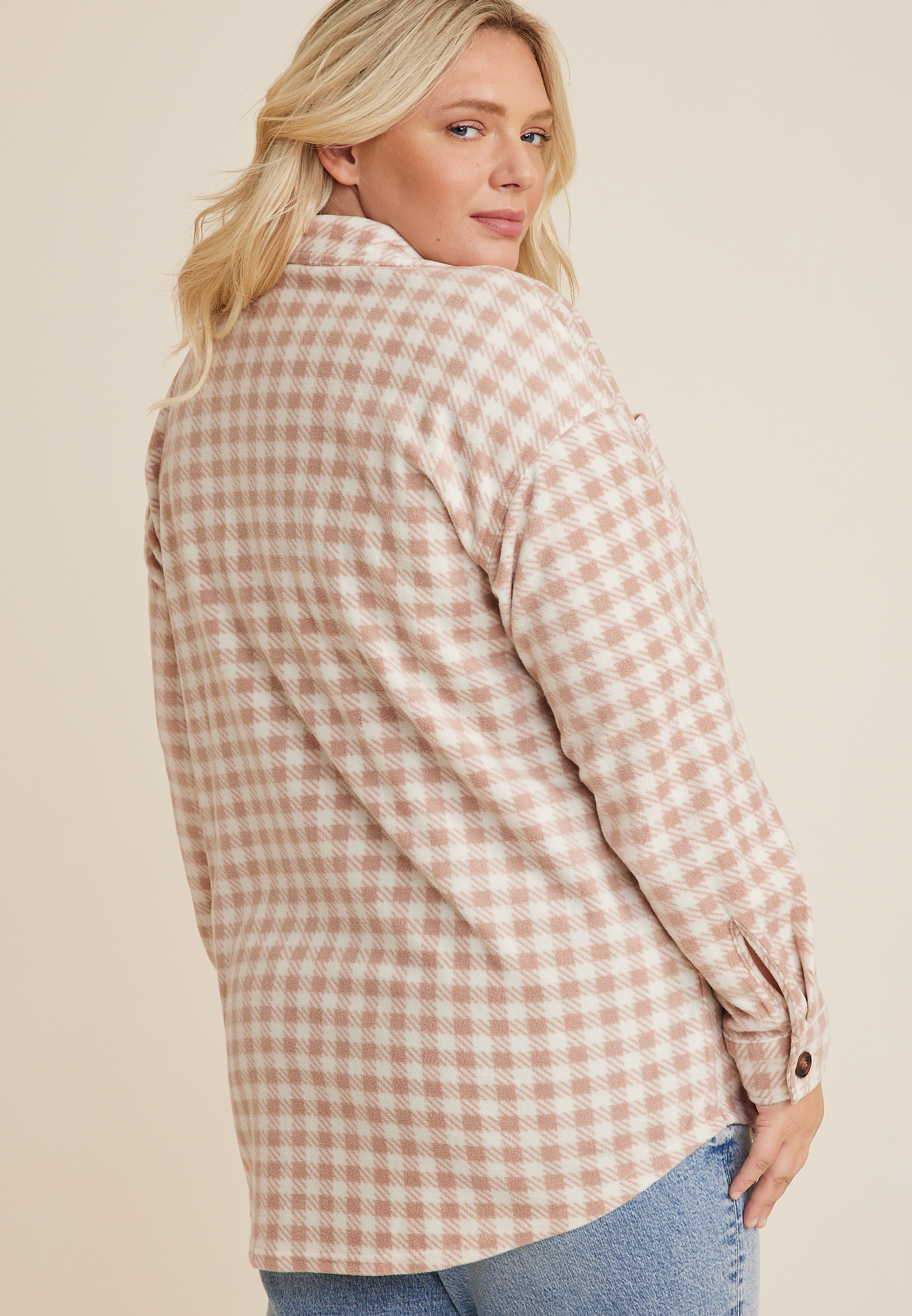 Plus Size Wilder Checkered Fleece Shacket, C3986, large