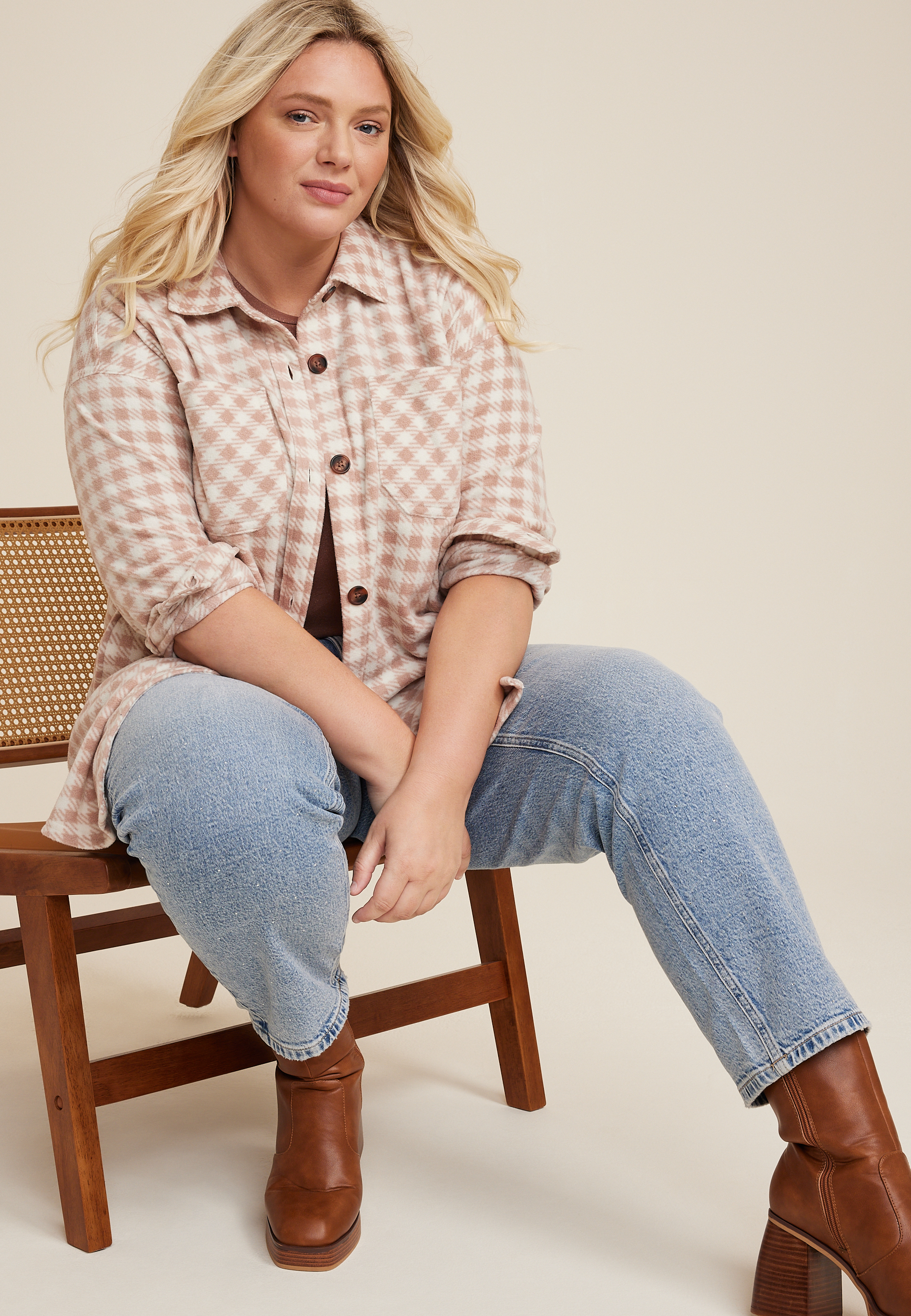 Plus Size Wilder Checkered Fleece Shacket, C3986, large