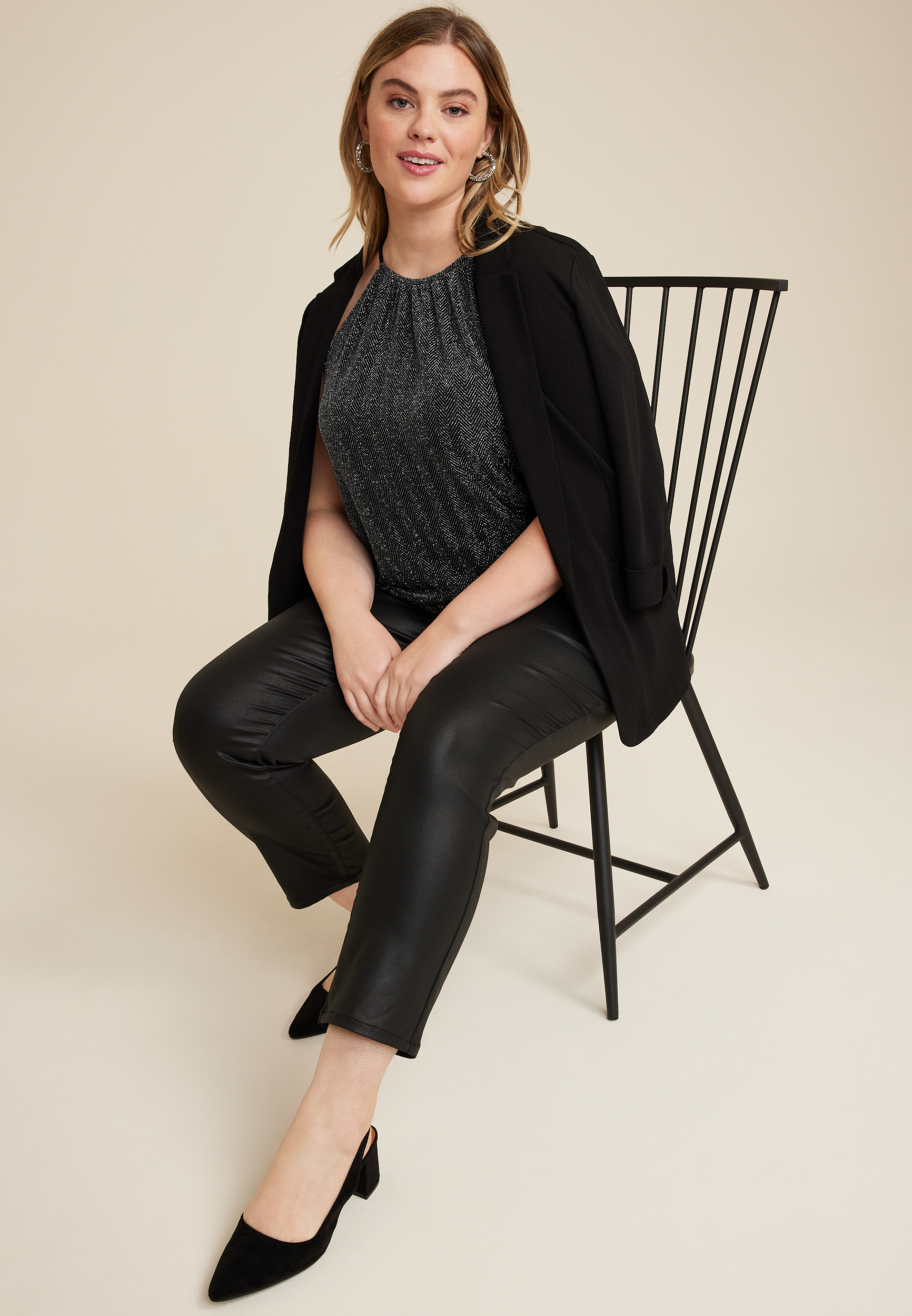 Plus Size Sparkle Knit High Neck Tank, BLACK COMBO, large