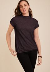 edgely&trade; Shimmer Mock Neck Top, RED, small